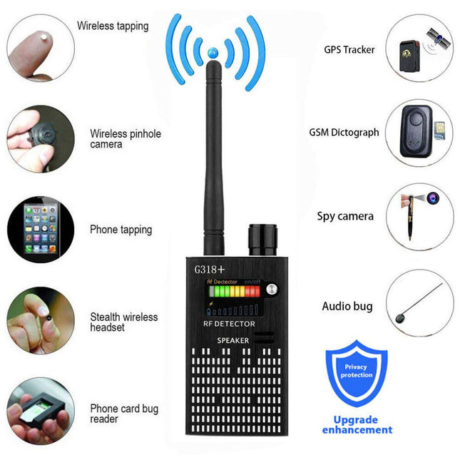 Bezprzewodowy detektor RF G318 | Wykryj ukryte kamery, urządzenia zabezpieczające GPS, urządzenia podsłuchowe | Przenośna ochrona prywatności | Najwyższa czułość i wiele trybów | Narzędzie do nadzoru o szerokie zastosowanie