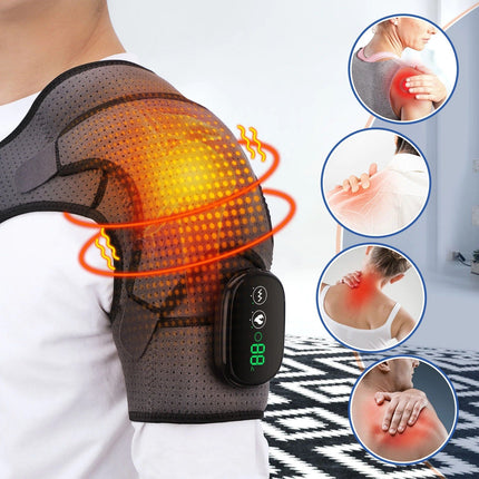 Bezprzewodowy podgrzewany masażer do masażu | Regulowany pasek | Akumulator USB | 3 poziome ciepła i wibracji | Materiał neoprenowy | Wyświetlacz temperatury LED | Nadaje się na oba kierunki | Ulga w bólu | Technika, z której korzystamy