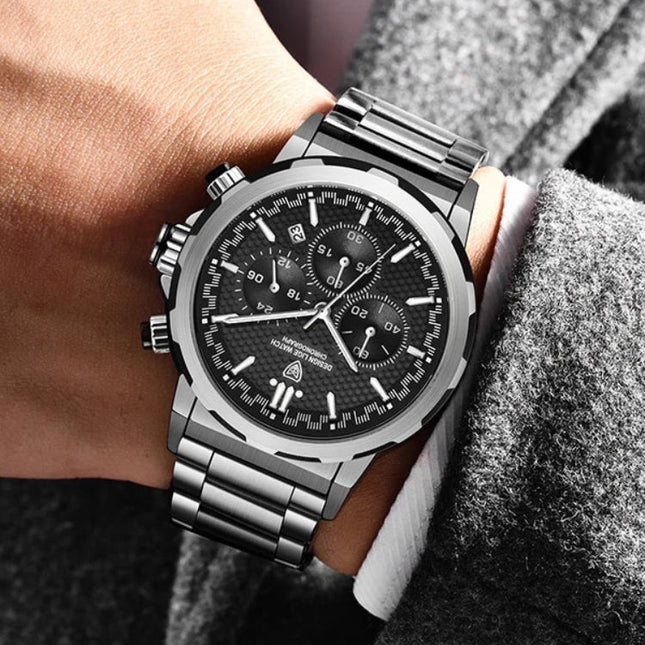 Męski smartwatch chronografowy ze stali nierdzewnej | Regulowany pasek | Eleganckie warianty srebrne lub czarne | Trwała, odporna na zużycie konstrukcja | Nowoczesna technologia | Spersonalizowane dopasowanie | Stylowy i funkcjonalny