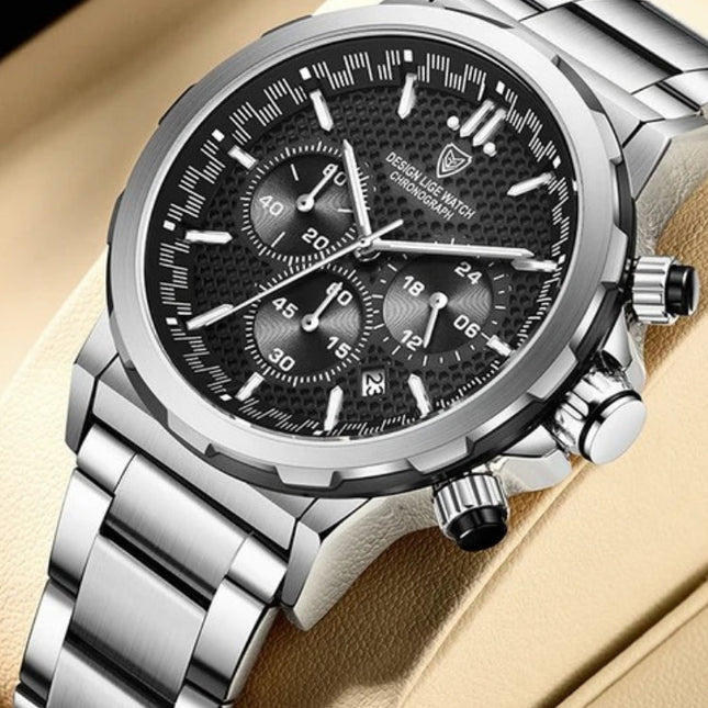 Męski smartwatch chronografowy ze stali nierdzewnej | Regulowany pasek | Eleganckie warianty srebrne lub czarne | Trwała, odporna na zużycie konstrukcja | Nowoczesna technologia | Spersonalizowane dopasowanie | Stylowy i funkcjonalny