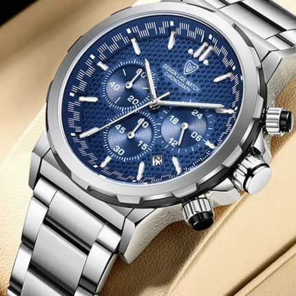 Męski smartwatch chronografowy ze stali nierdzewnej | Regulowany pasek | Eleganckie warianty srebrne lub czarne | Trwała, odporna na zużycie konstrukcja | Nowoczesna technologia | Spersonalizowane dopasowanie | Stylowy i funkcjonalny