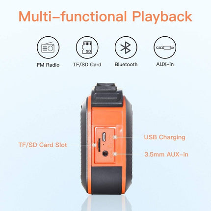 Przenośny głośnik Bluetooth | Woododporny IP67 | Dźwięk stereo HD o mocy 5 W | Parowanie TWS | 12H Czas ochronny | Metalowy hak | Obsługuje kartę TF | Wbudowany mikrofon | Bluetooth 5.0 | Zasięg 66 stóp | Radia FM