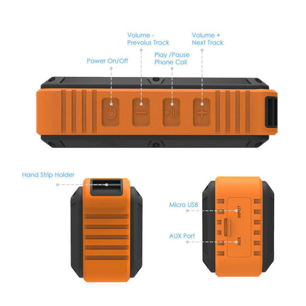Bezprzewodowy głośnik Bluetooth S30 | 10 godzin zamkniętych | Wbudowany mikrofon | Wzmocnienie dźwięku i-Bass | Woododporny IPX5 | Bateria 2000 mAh | Dźwięk stereo 2x5W | Przenośny z kompatybilnością Aux | Trwała gumowana konstrukcja