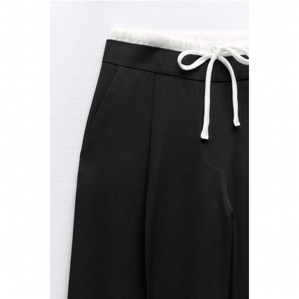 Damskie spodnie z szerokimi nogawkami i wyjątkowym podwójnym paskiem | Wszechstronny krój do biura lub na nieformalne wyjścia | Elegancka stylistyka i wygodny design